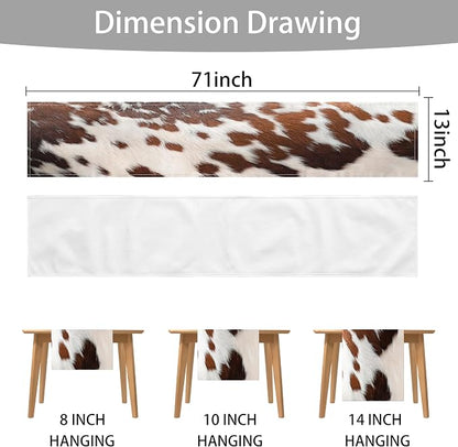 Linen Cow Print Table Runner 13x71 Inch Farmhouse Western White Brown Cowhide - Image 6