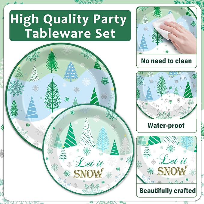 96Pcs Christmas Winter Forest Party Supplies Winter Wonderland Paper Plates and - Image 3