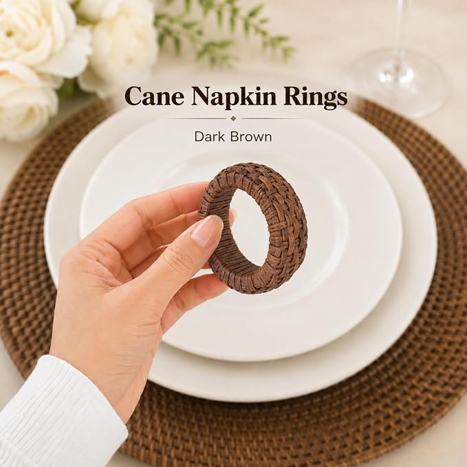 Cane Napkin Rings, Dark Brown, lacquered finish, 2.25x2.25x0.5 in, holds cloth - Image 4