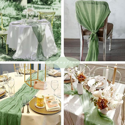 6 Pcs Sage Green Cheesecloth Table Runner 10FT Runner - Image 6