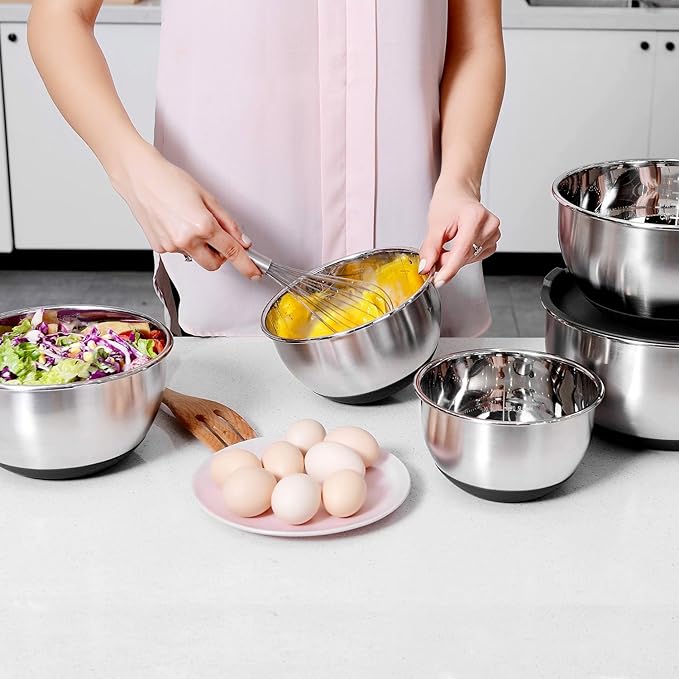 Wildone Mixing Bowls with Lids Set, Stainless Steel Mixing Bowls Set of 5 | - Image 3