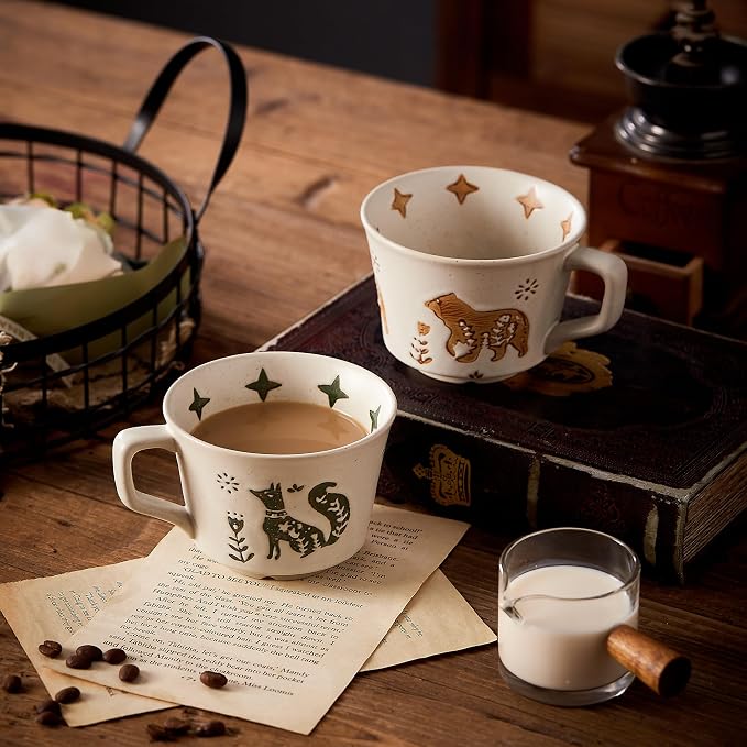 12oz Vintage Ceramic Coffee Mug Set of 4 - Image 2