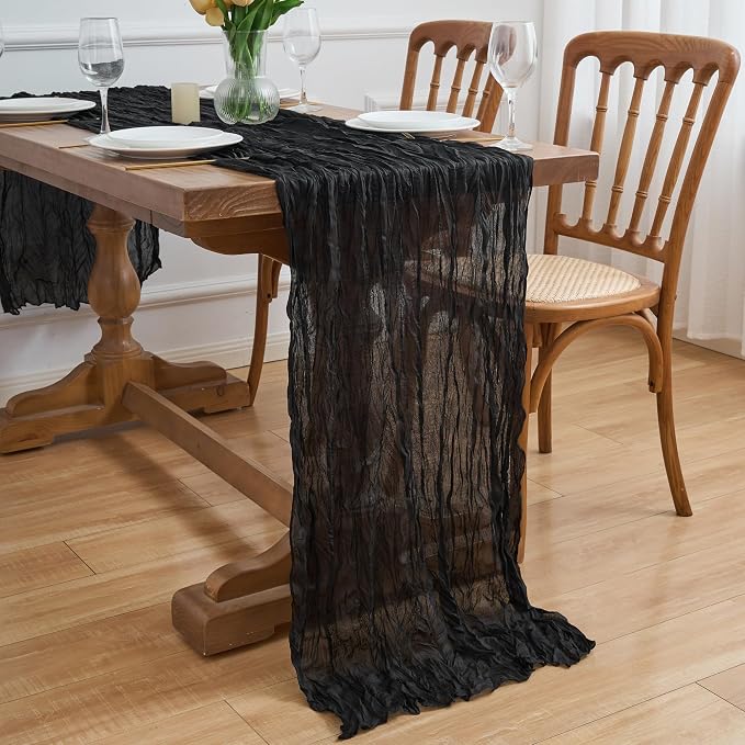 Asee'm 12pcs Black Cheesecloth Table Runner Summer 10FT Boho Gauze Rustic | - Image 7