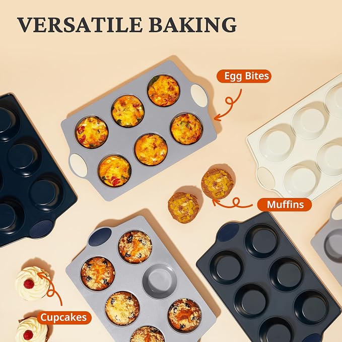 BRONYPRO 2-Pack 6-Cup Non Toxic Nonstick Ceramic Jumbo Muffin Pan & Cupcake Tin - Image 4
