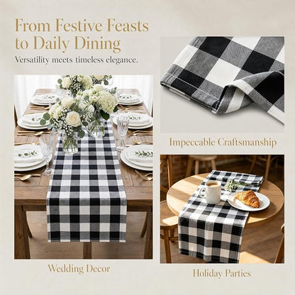 ShinyBeauty Black and White Checkered Table Runner, - Image 6