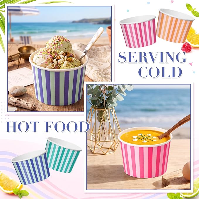 CHENGU 60 Pcs 9 oz Summer Striped Paper Snack Cups Disposable, Colorful - Image 3