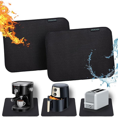 Heat Resistant Appliance Mat, Black, Non-Slip Kitchen Counter Protector, Large Size for Coffee Maker, Blender, Air Fryer (2, 16 * 20)