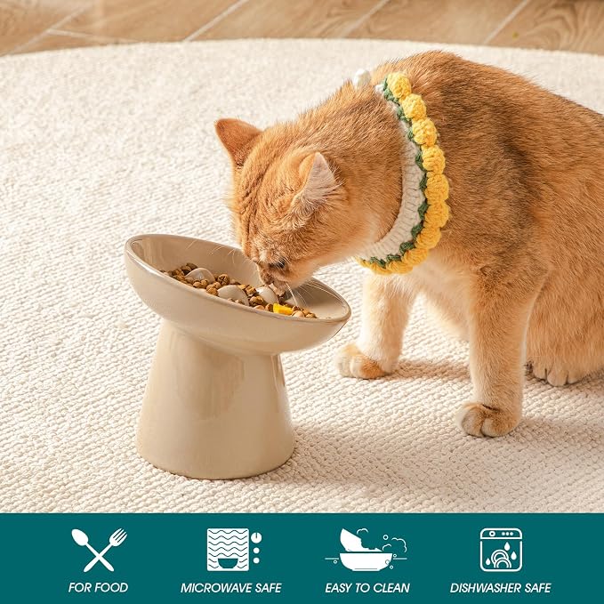 vancasso Ceramic Slow Feeder Cat Bowl, 6.25 Inch Elevated Cat Slow Feeder Bowl - Image 3