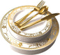 125-Piece White and Gold Floral Fancy Plastic Plates Disposable by StockYourHome
