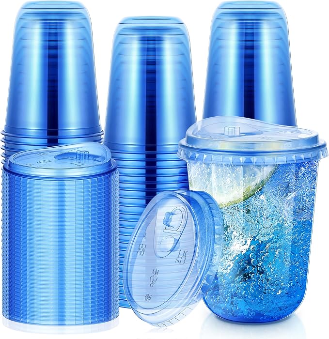 KesaPlan 50 Pack 16 oz Blue Round Bottom Plastic Party Cups by KesaPlan
