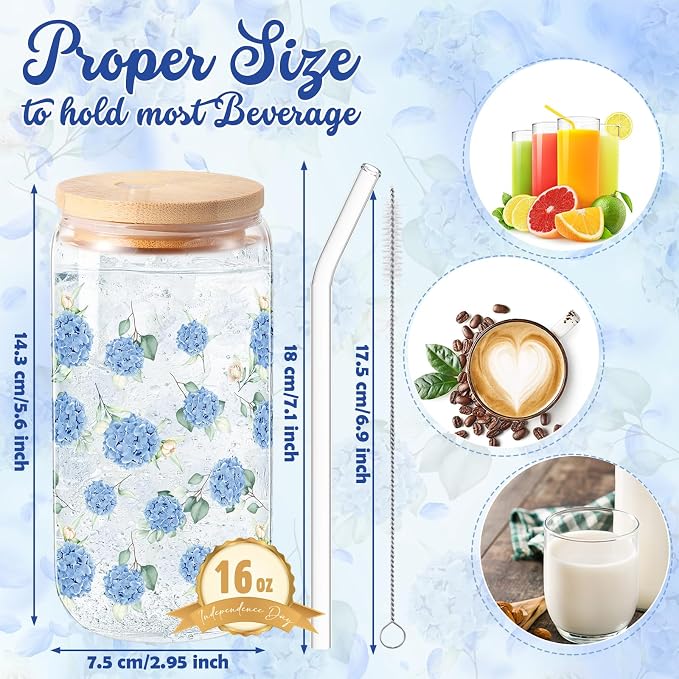 Sliner 2 Pcs Hydrangea Glass Cups Floral Gifts Flower Drinking Glasses 16 oz - Image 5