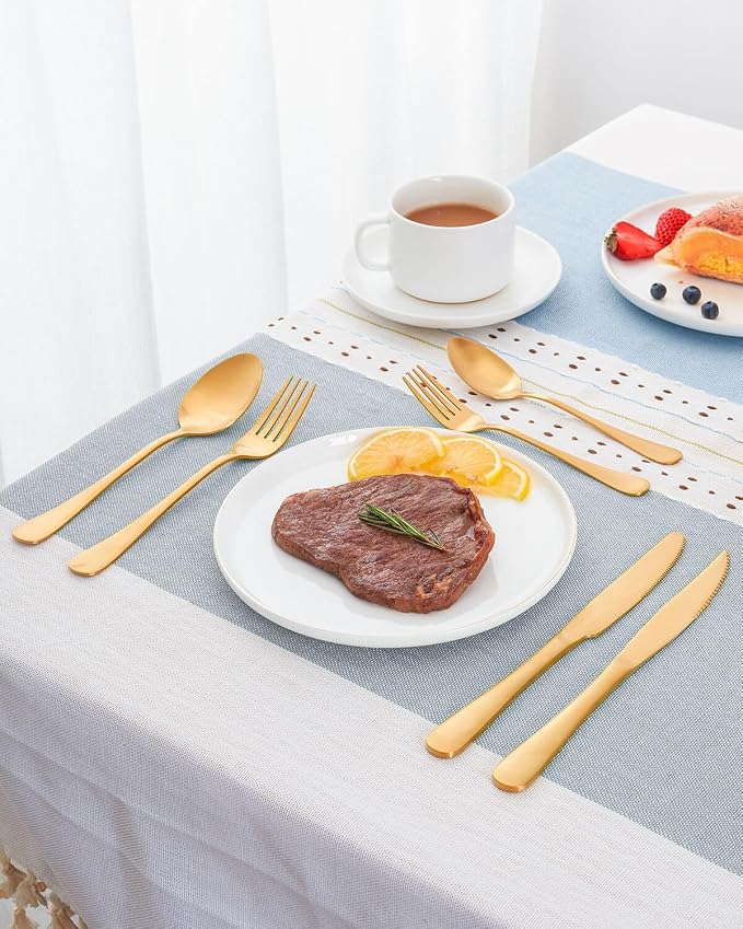 Matte Gold Silverware Set with Steak Knives, 36-Piece Stainless Steel Flatware - Image 7