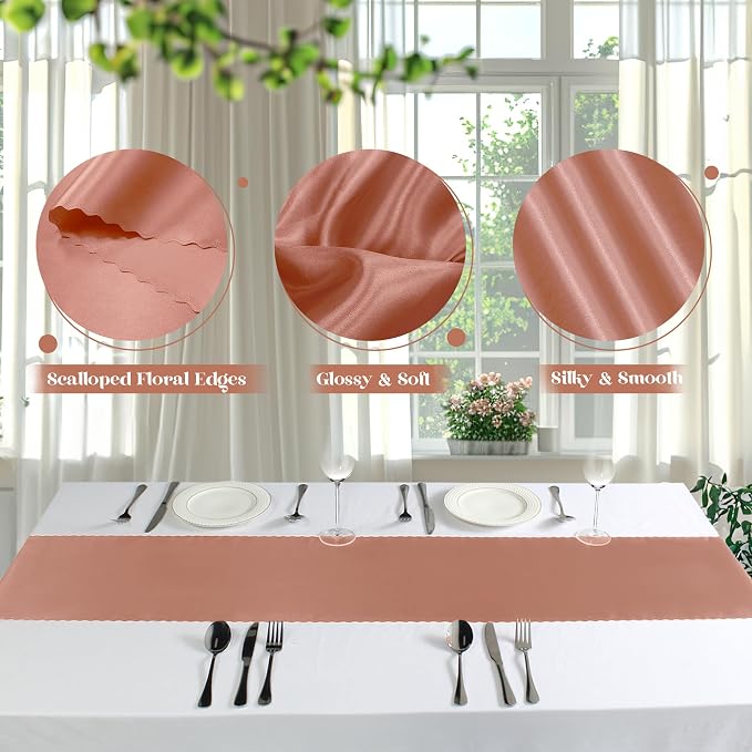 VACVELT Rose Gold Satin Table Runners, 12x72 Inch, 12 Pack, Scalloped Edge | - Image 6