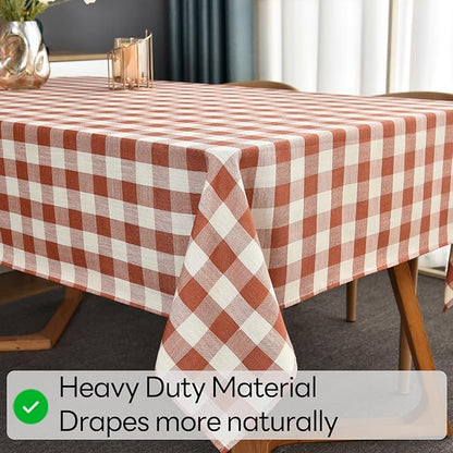 Gingham Table Cloth for Rectangle Tables Orange Checkered Plaid Tablecloth Heavy Duty Cotton Blend Washable & Wrinkle Table Cover for Outdoor Kitchen Dining Picnic Camping (52x120 Inch)