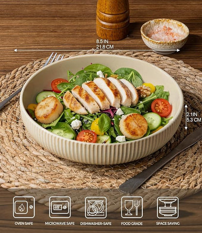 8.5" Ceramic Pasta Bowls Set of 4, Salad Bowls | Versatile Serving Bowls - Image 2