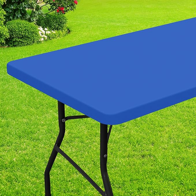 Smiry Rectangle Picnic Table Cloth, Waterproof Elastic Fitted Tablecloths for 8 Foot Tables, Washable Polyester Table Cover for Camping, Indoor and Outdoor (Blue, 30"x96")