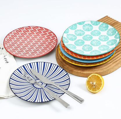 Selamica Ceramic Dessert Plates, 7 Inch Small Plates, Appetizer Plates for Kitchen, Set of 6, Microwave Dishwasher Safe, Assorted Colors