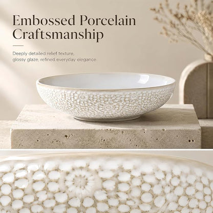 8" Ceramic Pasta Bowls, 22 Oz Serving Bowls Set of 4, Porcelain Shallow Soup - Image 6