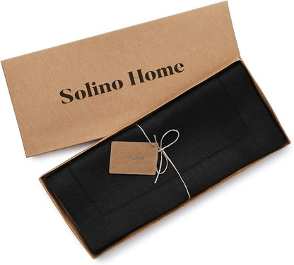 Solino Home 100% Pure Linen Dining Table Runner Black Hemstitch, 14 x 36 in | - Image 6