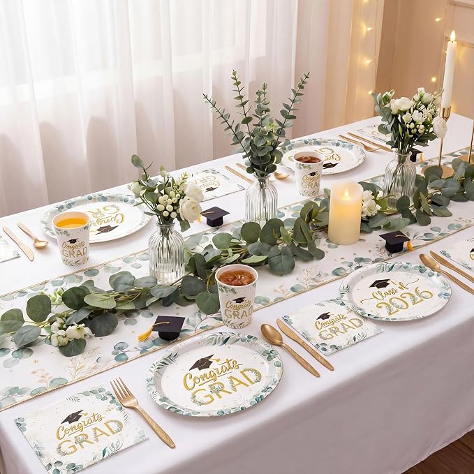 350 Pcs Class of 2026 Greenery Graduation Party Decorations 12 inch Disposable - Image 4