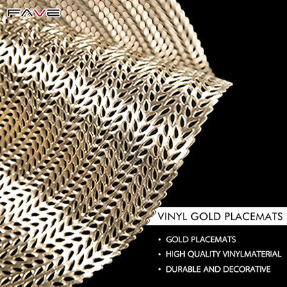 FAVE 6PCS Gold Vinyl Round Placemats, Wheat Sheaf Design 15 Inch Placemats Set of 6 Washable for Dining, Events, Banquet, Home & Daily Use (Gold Wheat,6pcs)