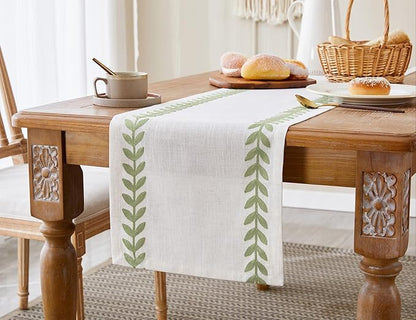 Wracra Embroidered Table Runner, Sage Green Table Runners 108 Inches Long | - Image 6
