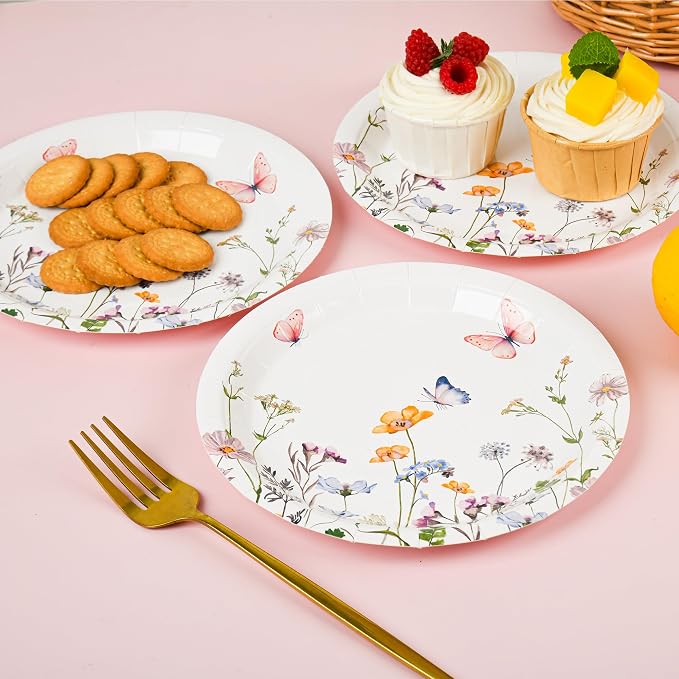 AimFun 24 Pcs Wildflower Paper Plates 9 Inch Disposable Floral Plates | - Image 4