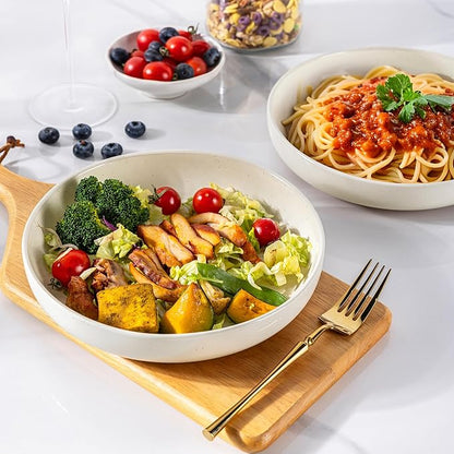 AmorArc 8.75'' Large Ceramic Pasta Bowls, 36oz Handpainted Stoneware Bowls Set of 4, Microwave&Dishwasher Safe Bowls with Rustic Terracotta Underside for Pasta Salad, Multi-Color