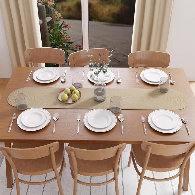 Encasa XO Table Runner, Handmade Ribbed Cotton 12"x54" | Beige, Heat & Scratch - Image 7