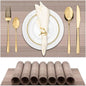Winknowl Placemats Set of 8, Washable Vinyl Woven Placemats, Heat Resistant & Wipeable Table Mats for Kitchen Dining Table (Pink Gold)
