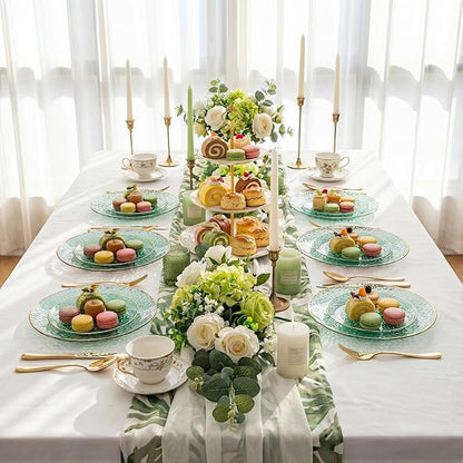 Rubtlamp 175 Pcs Green Plastic Plates Dinnerware Set (25 Guests), Hammered Plates Sets, Green Plastic Party Plates Set include 50 Disposable Plates Set, 75 Gold Plastic Silverware, 25 Cups 25 Napkins