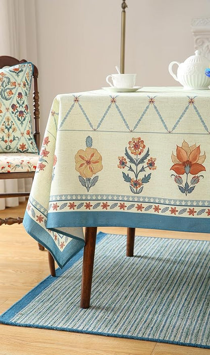 ISAENNE Designer Linen Floral Extra Long Rectangle Tablecloth,Light Green Farmhouse Durable Table Cloth,Washable Decor Tablecloths for Dining Kitchen Thanksgiving Christmas,67"*118"-Floralsea B