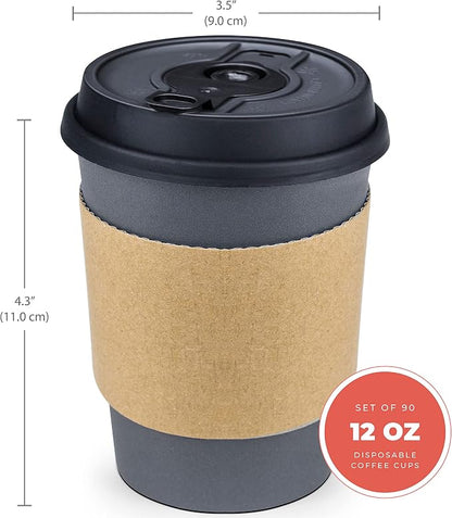 Disposable Coffee Cups With Lids and Sleeves, 12 oz - Image 2