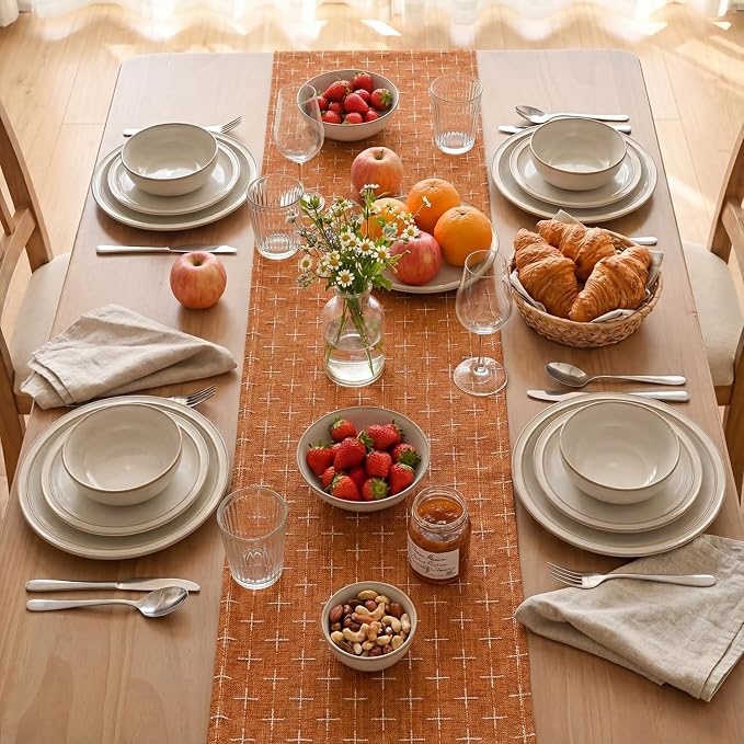 Artoid Mode Caramel Cross-Star Textured Table Runner, Seasonal Waterproof - Image 3