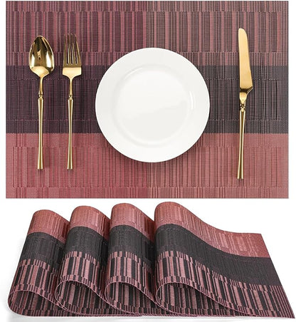 Placemats Set of 4, Vinyl Woven Place Mats Indoor Set of 4 Washable Wipeable PVC Table Mats Heat-Resistant Non Slip Plastic Placemat for Kitchen Dining Outdoor Table (Purple Red, Set of 4)