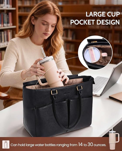 Laptop Tote Bag for Women, Leather Work Tote - Image 5
