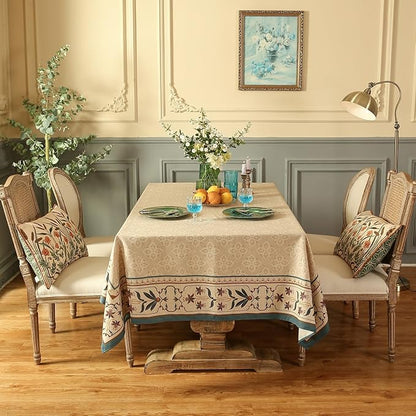 patdrea Designer Beige French Linen Small Tablecloth for Square Table,Anti-Wrinkle Durable Floral Table Cloth,Decor Cover for Kitchen Dining,Tea Party,Christmas,Thanksgiving,55"x55"-Fram