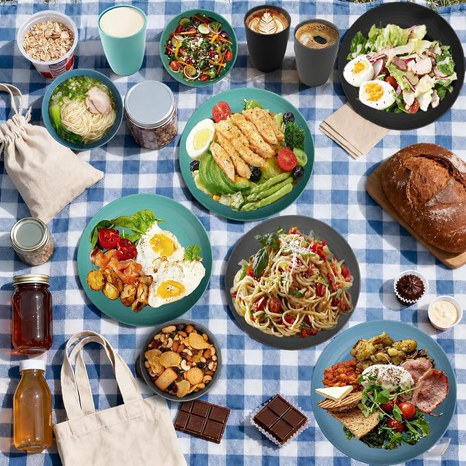 20PCS Plastic Dishes Set for 4, Unbreakable Wheat Straw Plates and Bowl Set | - Image 6