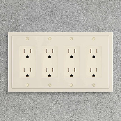 Henne Bery Modern Edge Decorative Wall Plate Switch Plate Outlet Cover, Durable Solid Zinc Alloy (Quad Decorator, Light Almond)