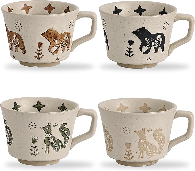 12 oz Vintage Ceramic Coffee Mug Set of 4 by SwuutKitchen