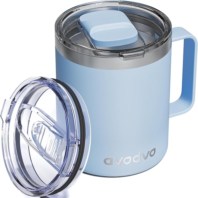 12oz Insulated Coffee Mug with Lid – Includes Two Lids, Stainless Steel Coffee by avodvo