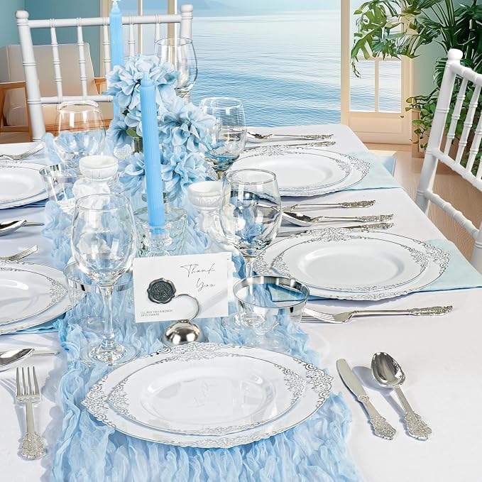 Bestluck 175PCS White Silver Disposable Dinnerware - Image 7