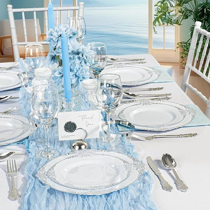 Bestluck 175PCS White Silver Disposable Dinnerware - Image 7