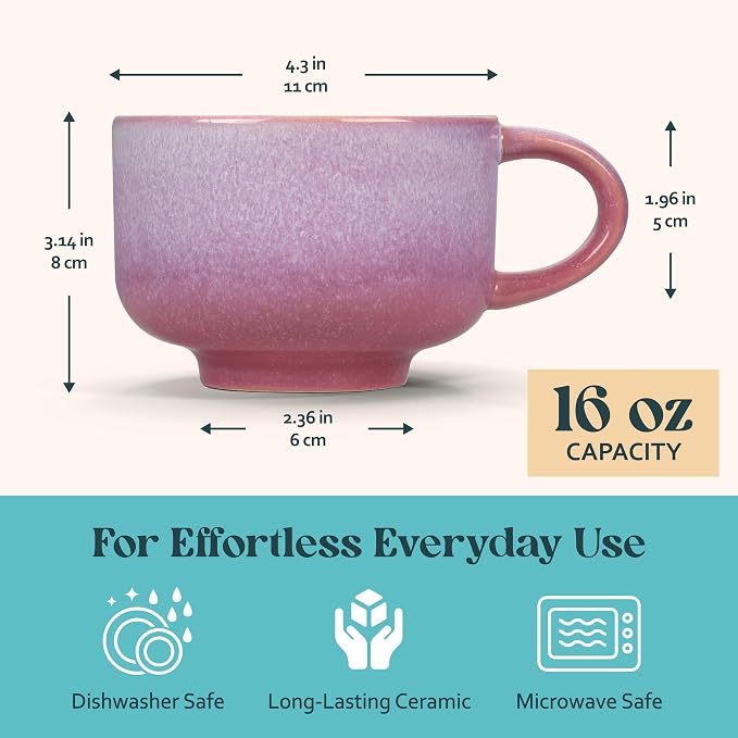 NOVA CERAMICS Pink Floral Coffee Mug - 16 oz Ceramic Mug - Astral Bloom | Pink - Image 4