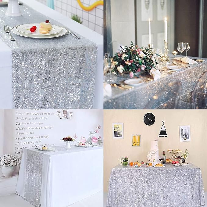12 Packs 12 X 72 Inch Silver Sequin Table Runner Glitter Dining Table Runner - Image 8