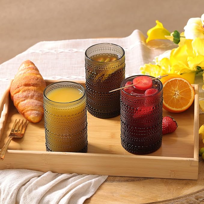 Moretoes 15oz Gray Hobnail Drinking Glasses Set of 6 | Vintage Highball Glass - Image 7
