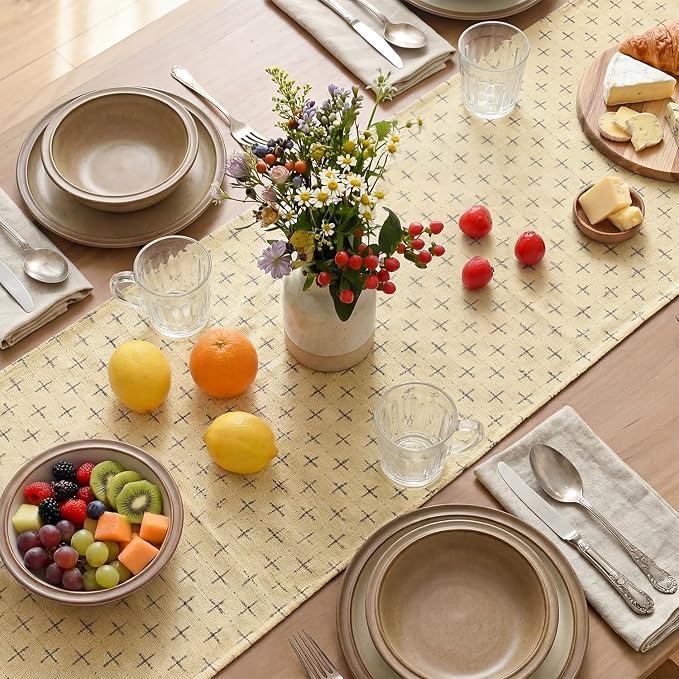 Artoid Mode Beige Cross-Star Textured Table Runner, Seasonal Waterproof Rustic - Image 4