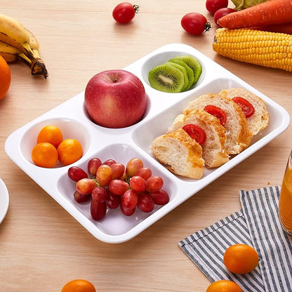 Divided Melamine Plates 5-Compartment White Serving Tray, 13.3 x 9.76 inches, 3 PCS, PFW-133976-03