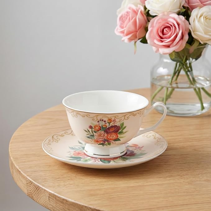 BTaT- Floral Tea Cups and Saucers, 8 oz, Fine Porcelain Teacup Set - Image 6