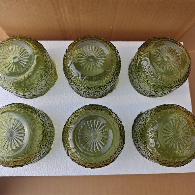 Green Vintage Drinking Glasses Set of 6, 14 oz hobnail drinking glasses - Image 9